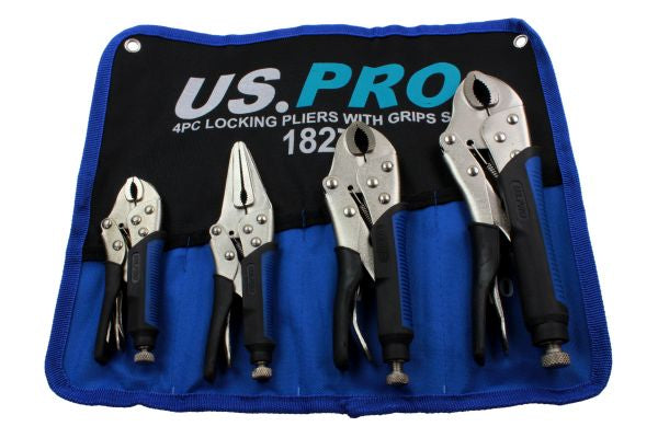 US PRO 4pc LOCKING PLIERS SET Mole Grips, Long Nose, Curved Jaw B1827 with grips