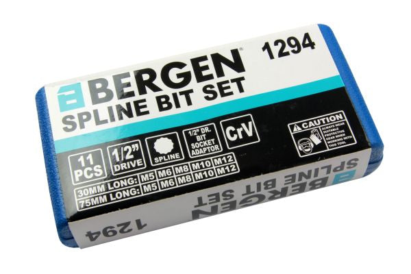 Bergen 11pc 1/2" Dr Short & Long Spline Bit Set M5 M6 M8 M10 M12 B1294