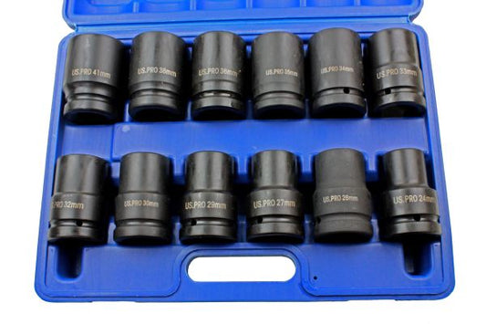 US PRO 12pc 1"dr  DEEP IMPACT SOCKETS 24-41mm single hex 1 inch Socket Set