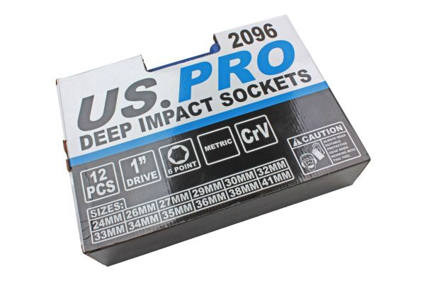 US PRO 12pc 1"dr  DEEP IMPACT SOCKETS 24-41mm single hex 1 inch Socket Set