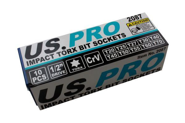 US PRO 1/2'' Drive 10pc IMPACT TORX BIT SOCKET SET B2087