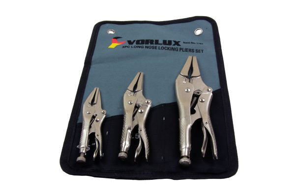 Vorlux 3pc Long Nose Locking Pliers Set 5" 7" 10" Clamp Mole Grips B1787