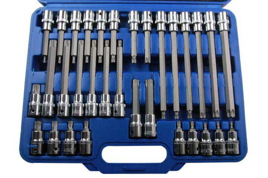 US Pro 32pc 1/2"Dr Torx TRX Star Bit Socket Set S2 Steel T20-T70 55-200mm length