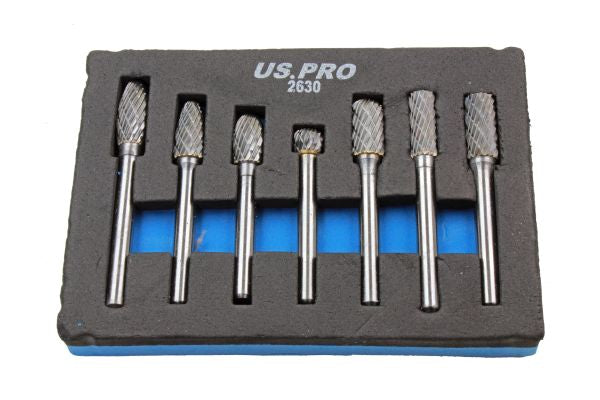 US Pro 7pc 6mm Carbide Burr Set Burrs Tungsten Steel (Diamond Cut)