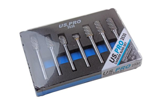 US Pro 7pc 6mm Carbide Burr Set Burrs Tungsten Steel (Diamond Cut)