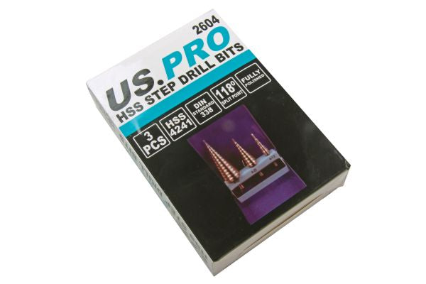 US Pro Professional 3pc HSS Steel Step Drill Set 4-32mm