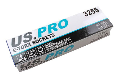 US PRO 9pc 1/2 Female Torx E-TRX Star Socket Set B3255
