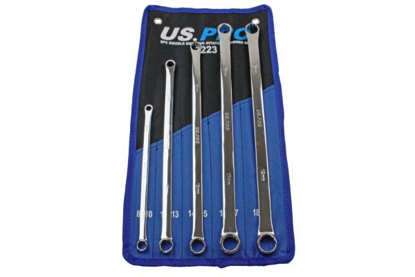 US Pro 5pc Extra Long Flat Gearbox Spanners Aviation Ring Wrenches 8-19mm B3223