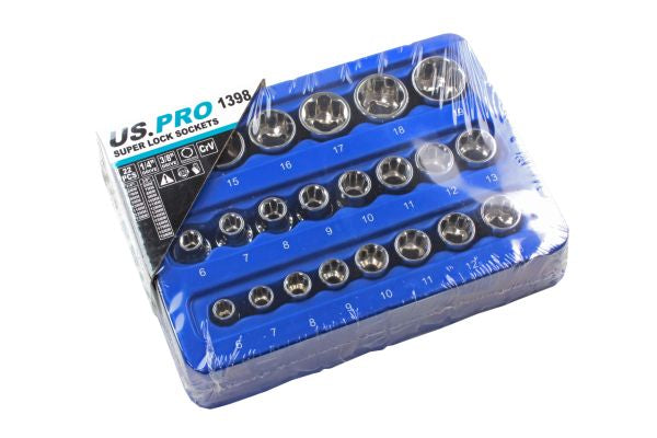 US Pro 22pc Superlock 3/8 and 1/4 Shallow Socket Set rusted worn fixings B1398