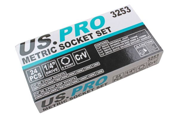 US Pro 24Pc 1/4" Dr. Metric Socket Set 4-13mm B3253
