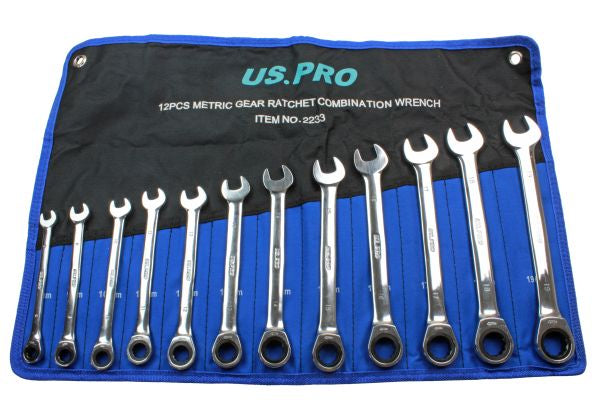 US Pro 12pc Ratchet Spanner Set 8-19mm 72 teeth Ratcheting Wrench Spanners B2233