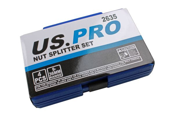 US Pro 4pc Nut Splitter Cracker Set, Tool to Remove Broken Corroded Split Stuck Damaged Nuts 9-36mm