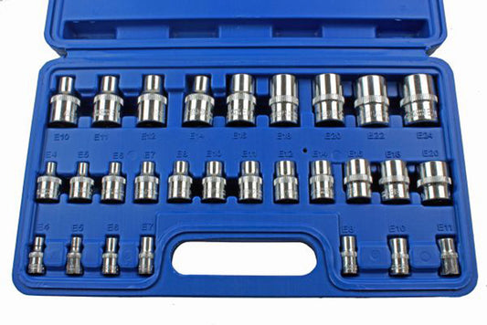US Pro E-torx Sockets 28pc 1/4 3/8 1/2 inch Drive Female Star Socket Set E4-E24