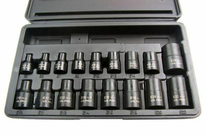 Us Pro 17PC 3/8'' 1/2'' DR IMPACT E-TORX EXTERNAL SOCKETS FEMALE B1357