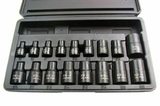 Us Pro 17PC 3/8'' 1/2'' DR IMPACT E-TORX EXTERNAL SOCKETS FEMALE B1357