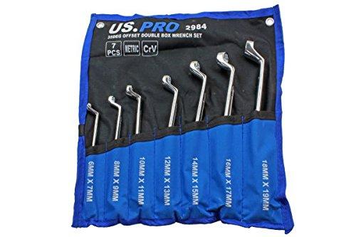 US PRO Tools 7pc Double Hex 35 Deg Offset Swan Neck Spanner Set 6 - 19mm