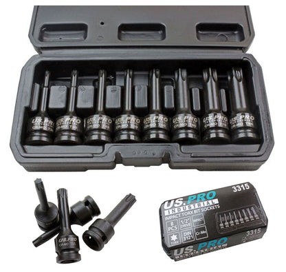 US Pro by Bergen 8pc 1/2 Impact Torx TRX-Star Socket Bit Set T30-T80 Cr-Mo 80mm long B3315