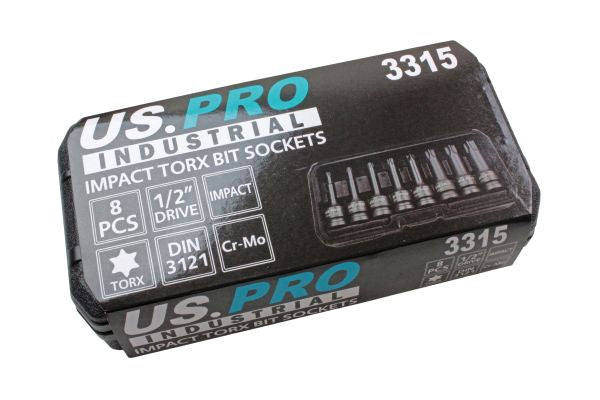 US Pro by Bergen 8pc 1/2 Impact Torx TRX-Star Socket Bit Set T30-T80 Cr-Mo 80mm long B3315