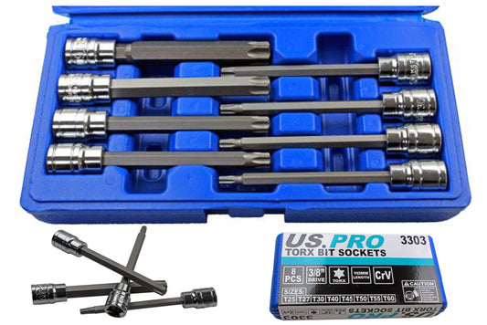 US Pro Long 8pc 3/8 Torx TRX-Star BIT SOCKET SET T25-60 B3303