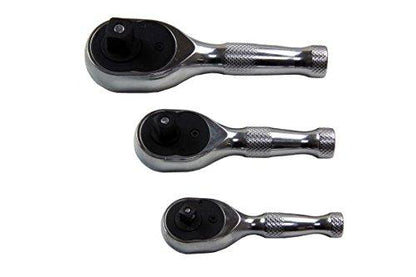 1/4'' 3/8'' 1/2'' 3pc Stubby Ratchet Handle Set Short  Wrench Sockets US Pro