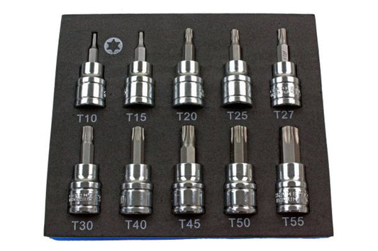 US PRO 10Pc 3/8 Drive 48mm Long S2 Torx Socket Set T10 - T55 B2066
