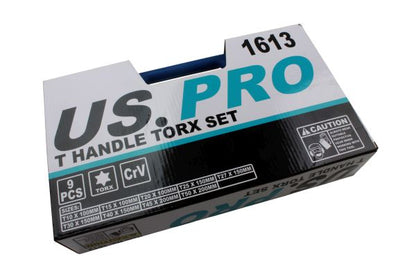 US Pro Torx 9 Piece Long Reach T Handle Magnetic Star TRX Key Chrome Vanadium Key Set