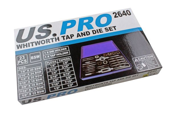 US Pro 23pc BSW Tap & Die Set British Standard Whitworth B2640