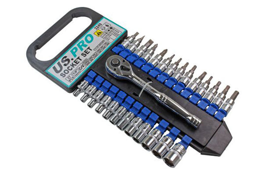 27pc 1/4'' Dr Socket Set Including Torx Hex Trx Star Screwdriver Bit Set