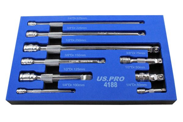 US PRO 9pc 1/4, 3/8, 1/2 Socket Wobble Bar Extension Set B4188
