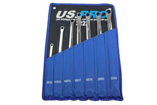 US PRO B3222 7 Piece Aviation Double Ended Ring Extra Long Spanner Set 8-24mm