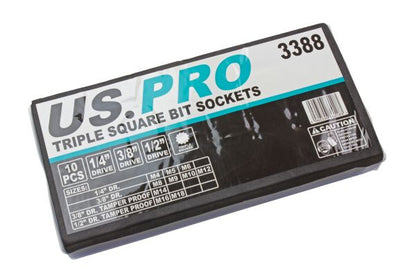 US PRO Tools 10pc Triple Square Spline Bit Sockets In Foam Tray M4-M18 B3388
